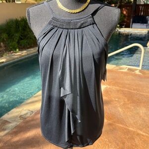 NWT Carmen Marc Valvo Black Rhinestone Ruched Halter Tankini Top Size M